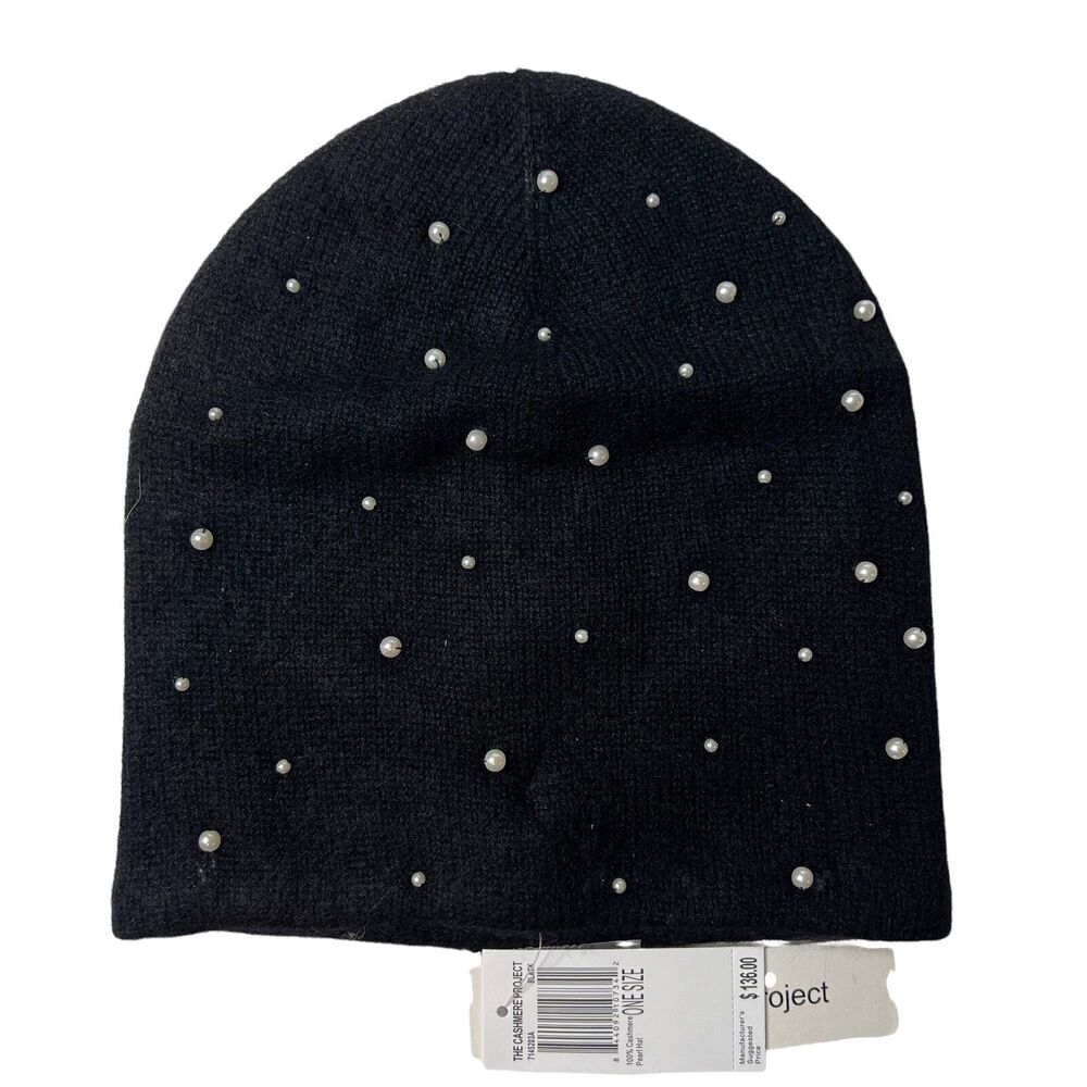 The Cashmere Project Black Hat with Pearls New